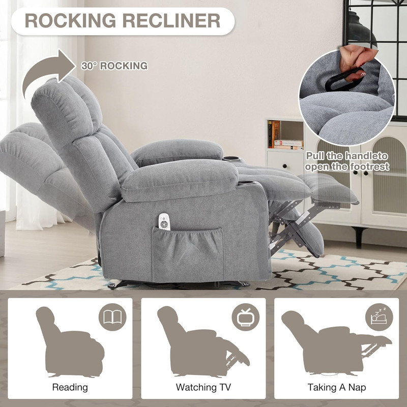 Massage Rocker Recliner Chair with Heat and Vibration Ergonomic Rocking Lounge C gallery