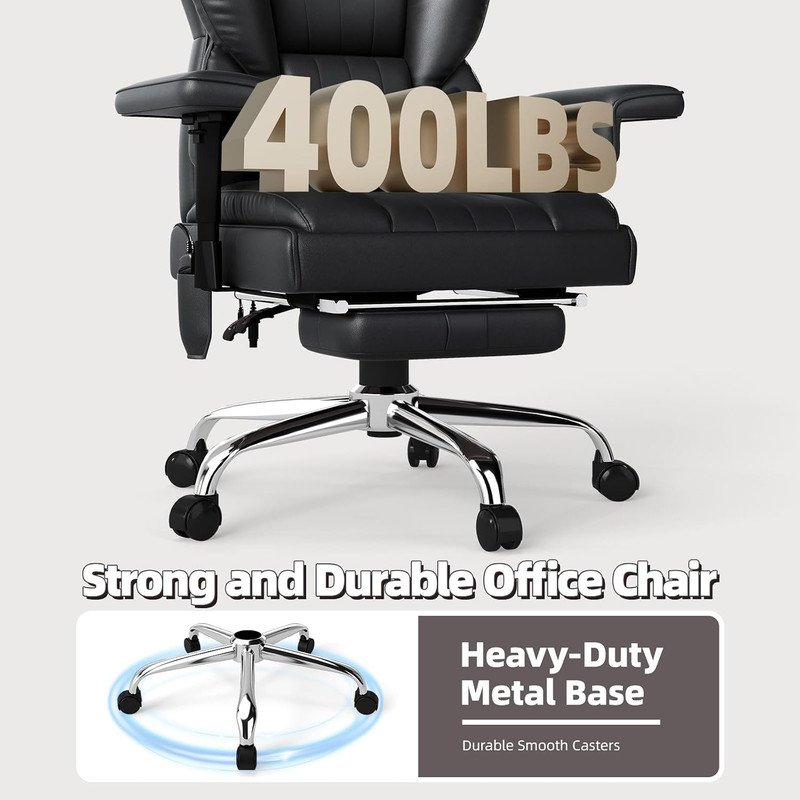 6 Points Massage Heated Home Office Chair with Foot Rest, Black | 400LBS Executi gallery