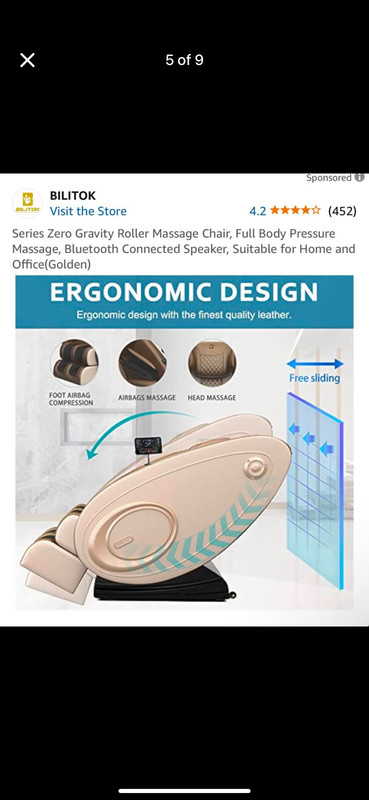 Zero Gravity Recliner Massage Chair with Full Body Heat, Bluetooth Speakers, Air gallery