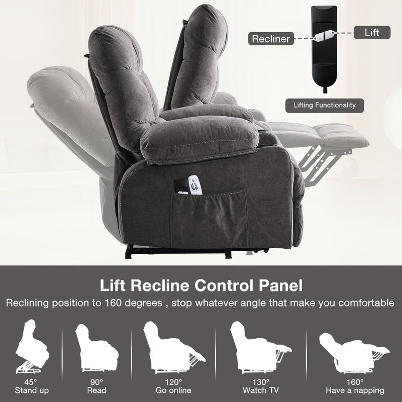 Power Lift Recliner Chair for Elderly,8-Point Vibration Massage & Heat,Electric gallery