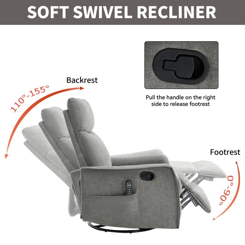 Heat Massage Manual Recliner Chair with Rocker and Swivel in Fabric for Room gallery