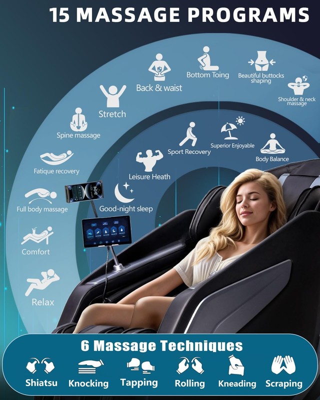 RelaxRelife 4D Massage Chair Full Body Zero Gravity 53" Extral Large, Black gallery