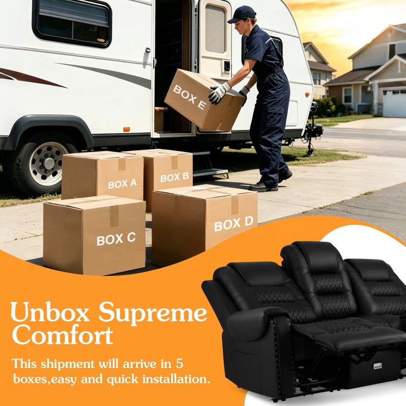 Black Heavy Duty 3Seat PU Leather Massage Chair Recliner Couch Sofa w/Drawer,USB gallery