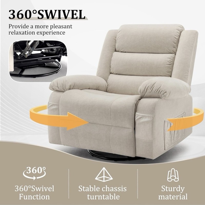 Beige Fabric Electric Massage Recliner, Heated Vibration, 360 Swivel, Remote gallery