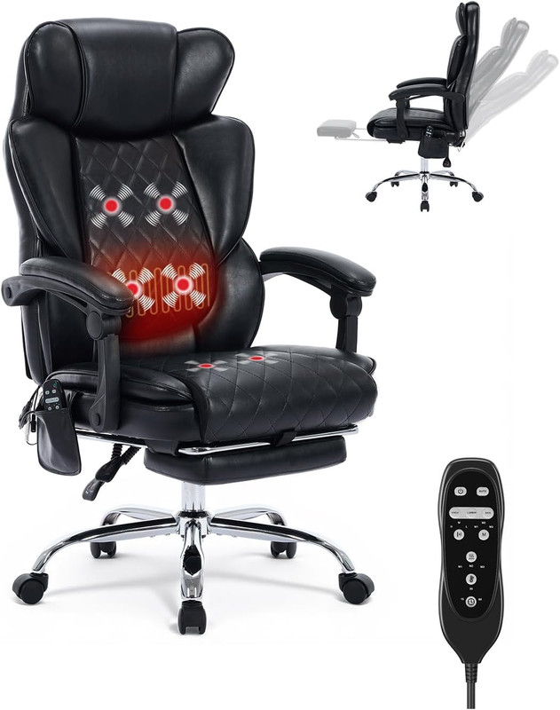 500LBS Massage Office Chair with Foot Rest, 6 Points Vibration and Heat Home Off