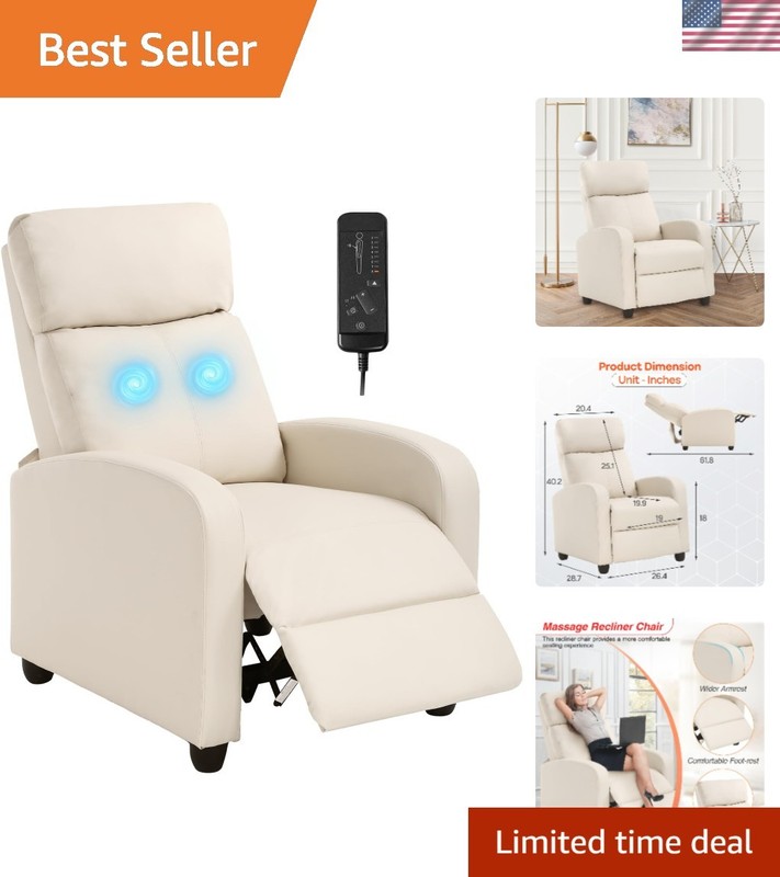 Beige Leather Massage Recliner Chair with Lumbar Support for Ultimate Relaxation