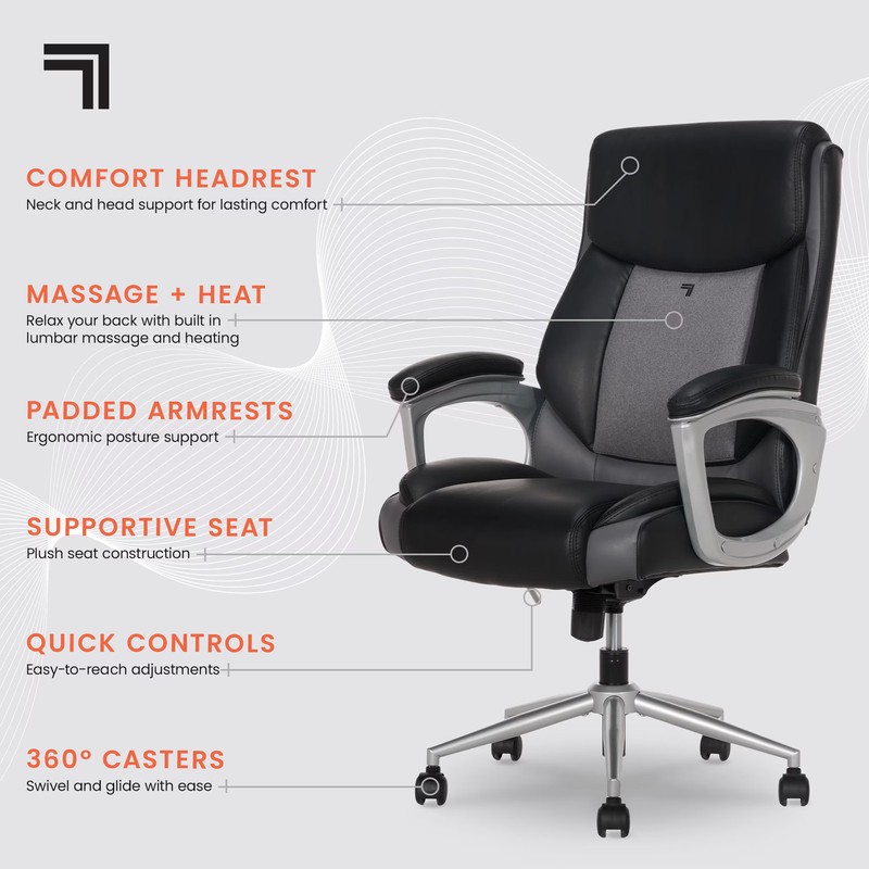 S-120 Massage and Heat Office Chair, Black/Gray gallery