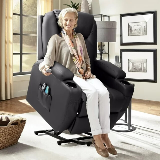 Heated Recliner Chair with USB Port 8 Node Massage Cup Holders and More Black gallery