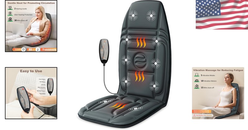 Ergonomic Chair Massager with Heat & Vibration - Ideal for Recliners, Office gallery