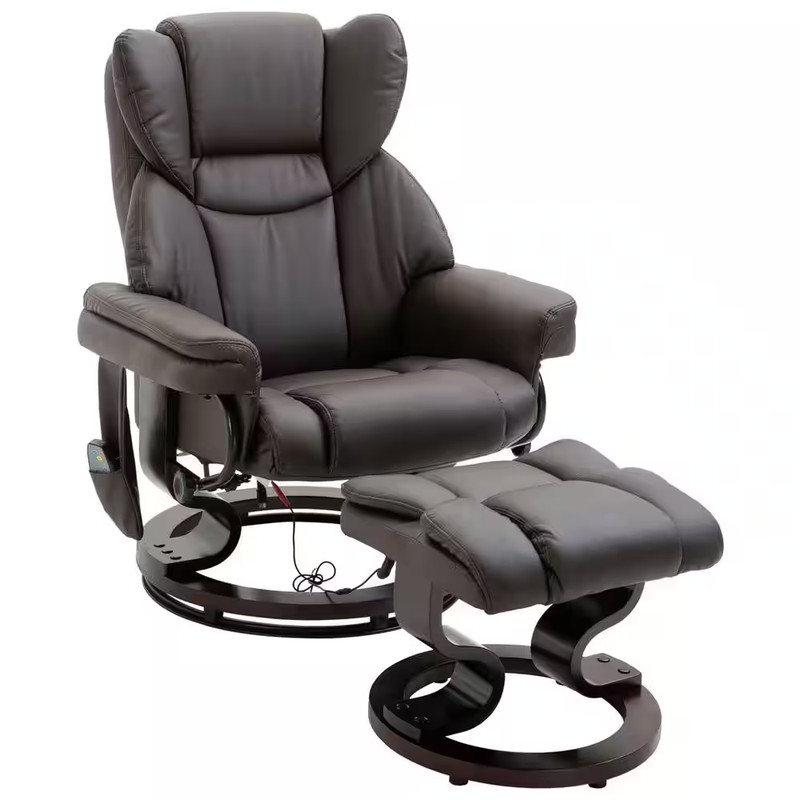 Brown Massage Recliner Office Chair with 10 Vibration Points Adjustable Backrest