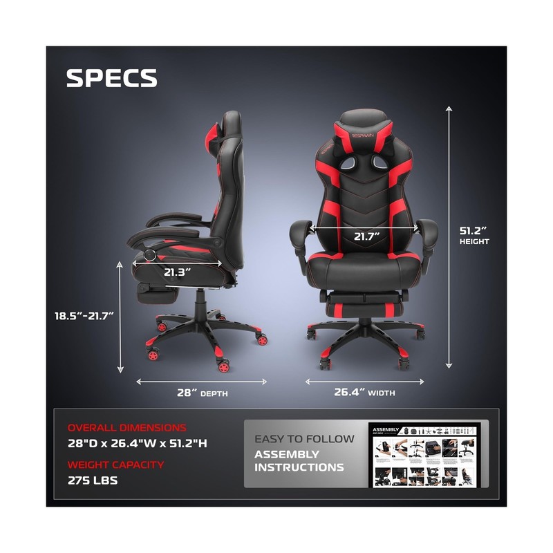 Ergonomic Gaming Chair w/ Footrest Lumbar Support Headrest Racing Style Red gallery