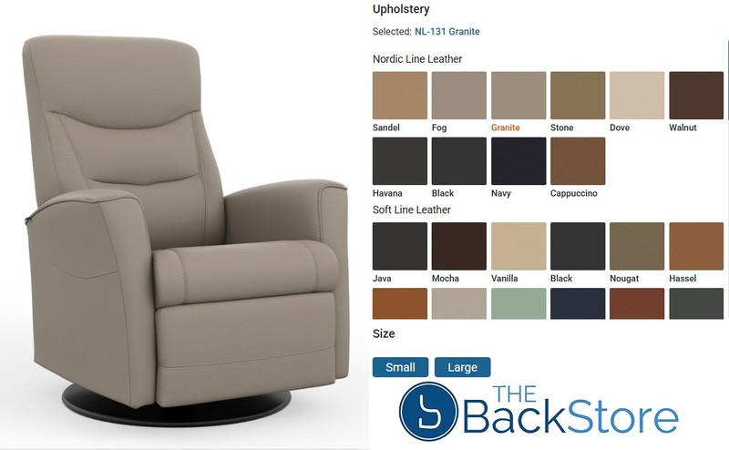Small Fjords Oslo Swing Relaxer Power Electric Recliner Chair Granite Leather