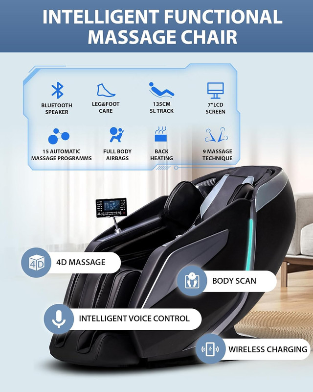4D Zero Gravity Full Body Massage Chair - SL Track, Black Comfort gallery