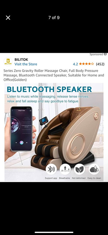 Zero Gravity Recliner Massage Chair with Full Body Heat, Bluetooth Speakers, Air gallery