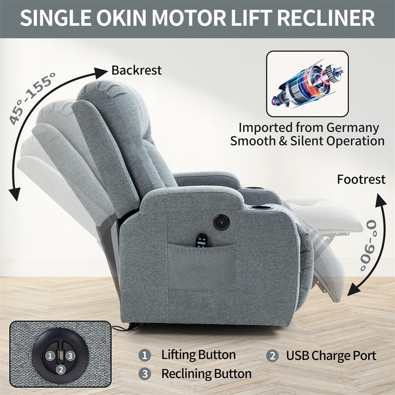 Power Lift Recliner Chair for Elderly w/8-Point Vibration Massage&Lumbar Heating gallery