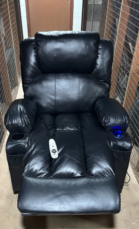 Black Faux Leather Power Lift Recliner Heated with Remote & Cup Holders