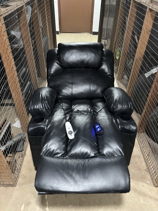 Black Faux Leather Power Lift Recliner Heated with Remote & Cup Holders gallery