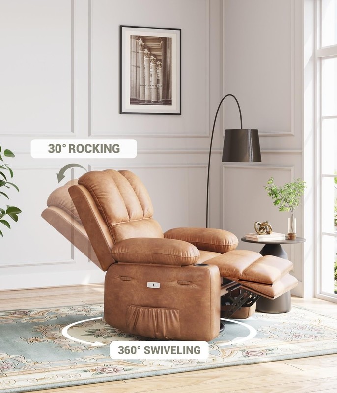 Massage Heat Power Recliner Chair for Adults Swivel Leather USB Side Pockets gallery