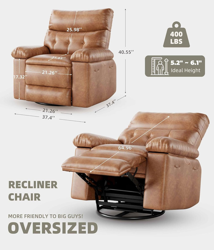 Leather Manual Recliner Chair for Adults - Heat and Massage | Manual Lazy Reclin gallery