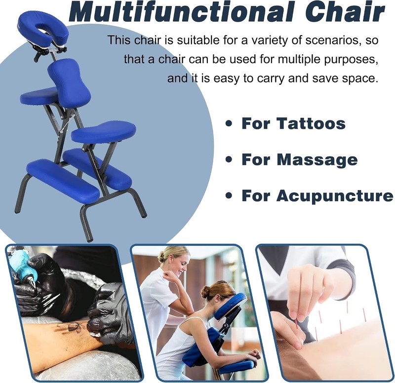 Portable Massage Chair with Adjustable Cradle & High-Density Foam - Blue gallery