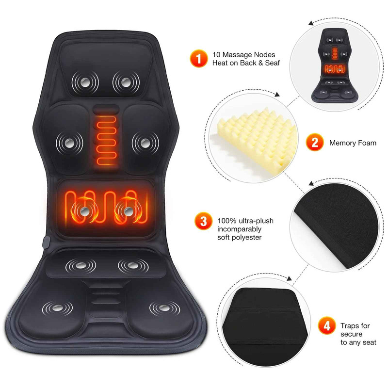 Full Body Back Seat Massager Cushion Shiatsu Chair Massage Pad Home Car Office gallery