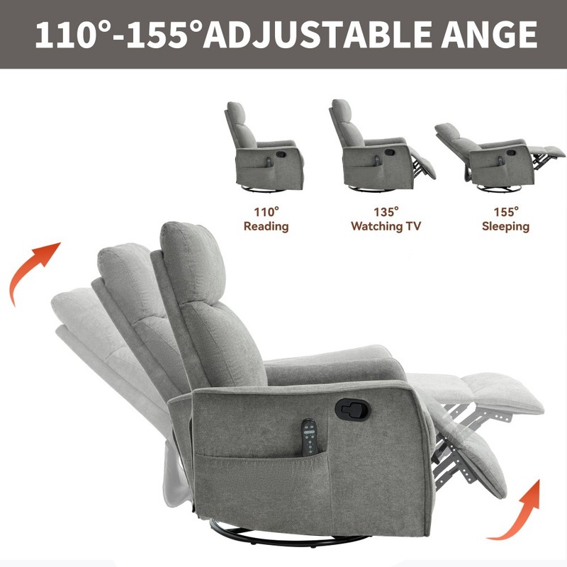 Heat Massage Manual Recliner Chair with Rocker and Swivel in Fabric for Room gallery
