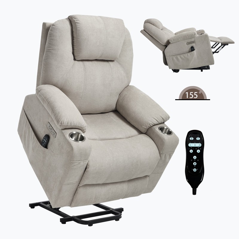 Power Lift Recliner Chair 350 lbs Beige 8-Point Vibration Massage & Heat gallery