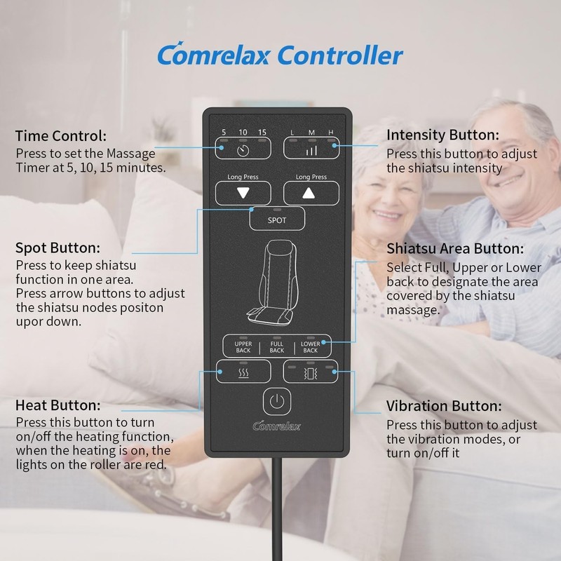 Comrelax Shiatsu Back Massager with Heat Deep Tissue Cushion 2 Vibration Motor gallery