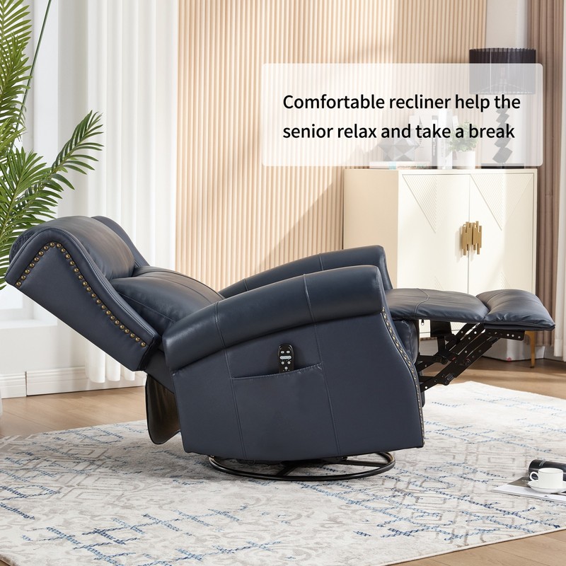Massage Recliner Chair with Rocker, Swivel & Heat, Blue Leather gallery