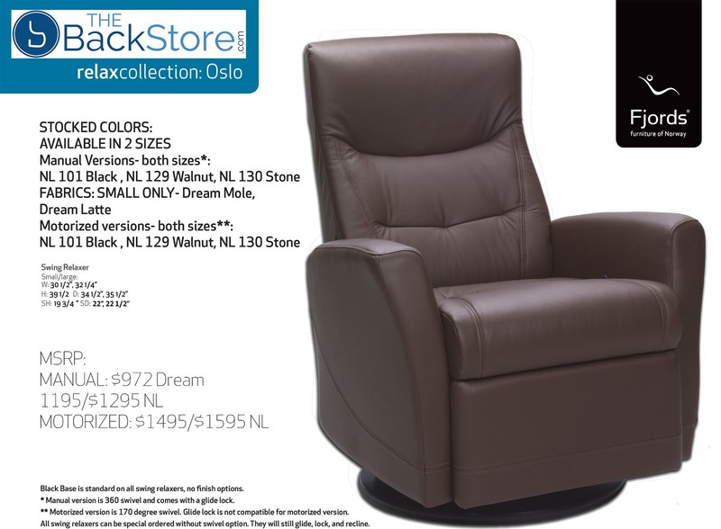 Fjords Oslo Swing Relaxer Power Electric Recliner Chair NL 129 Walnut Leather gallery