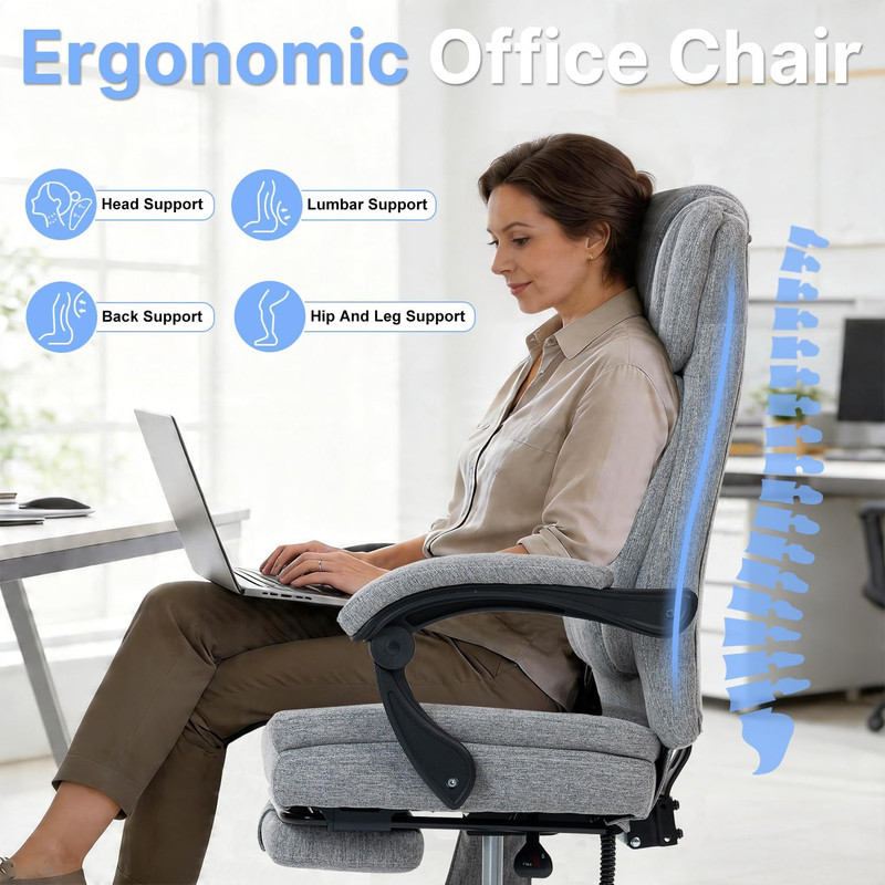 Massage Office Chair with Heat Reclining High Back Desk Chair | Fabric Massage O gallery