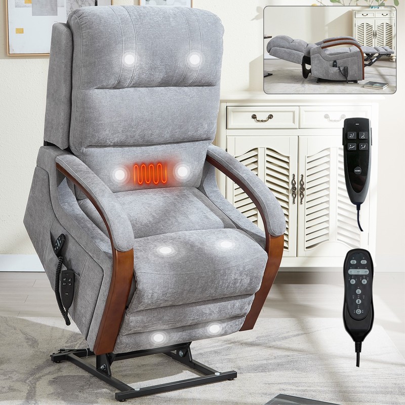Power Lift Recliner Chair Dual Motor Heat Massage 350 LBS Capacity