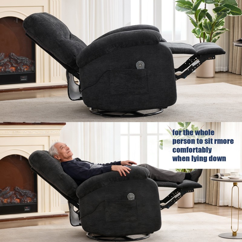 Hot Massage Swivel Rocker Recliner Chair, 8-Node Vibration, Lumbar Heat, Black gallery