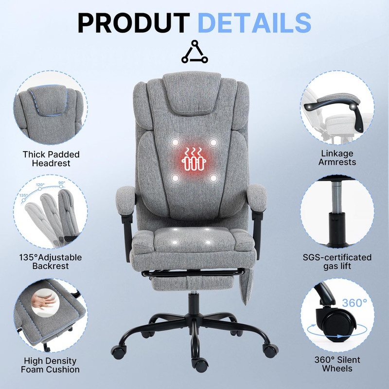 Massage Office Chair with Heat Reclining High Back Desk Chair | Fabric Massage O gallery