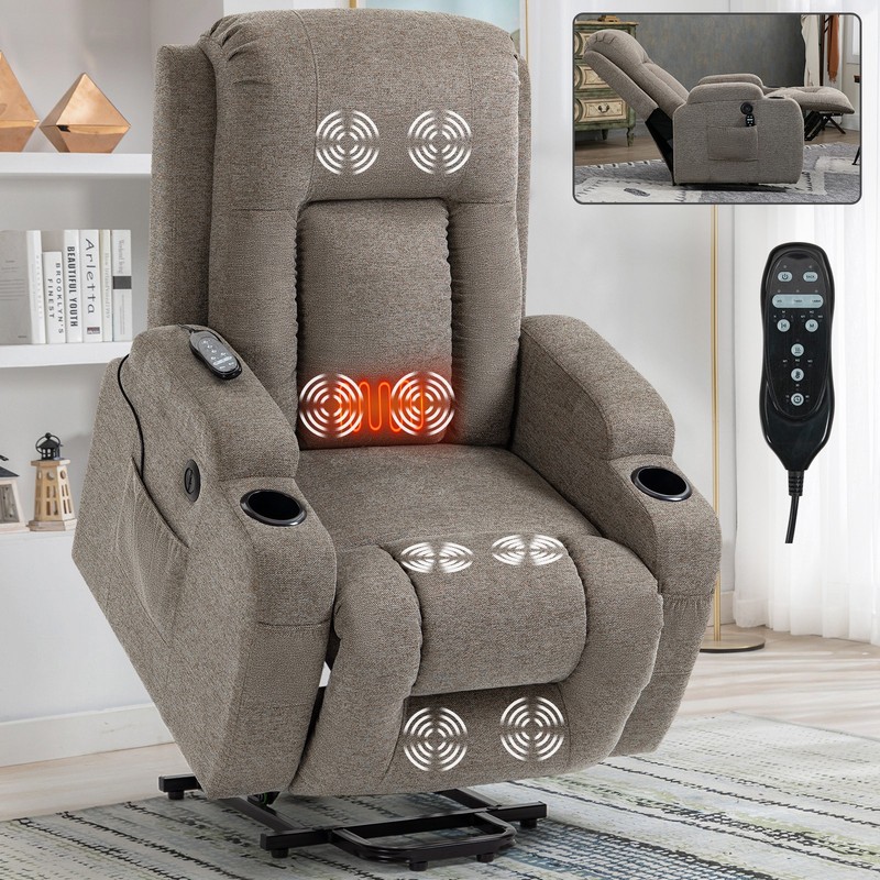 Power Lift Recliner Chair with Massage & Heat, Up to 350 lbs, Brown