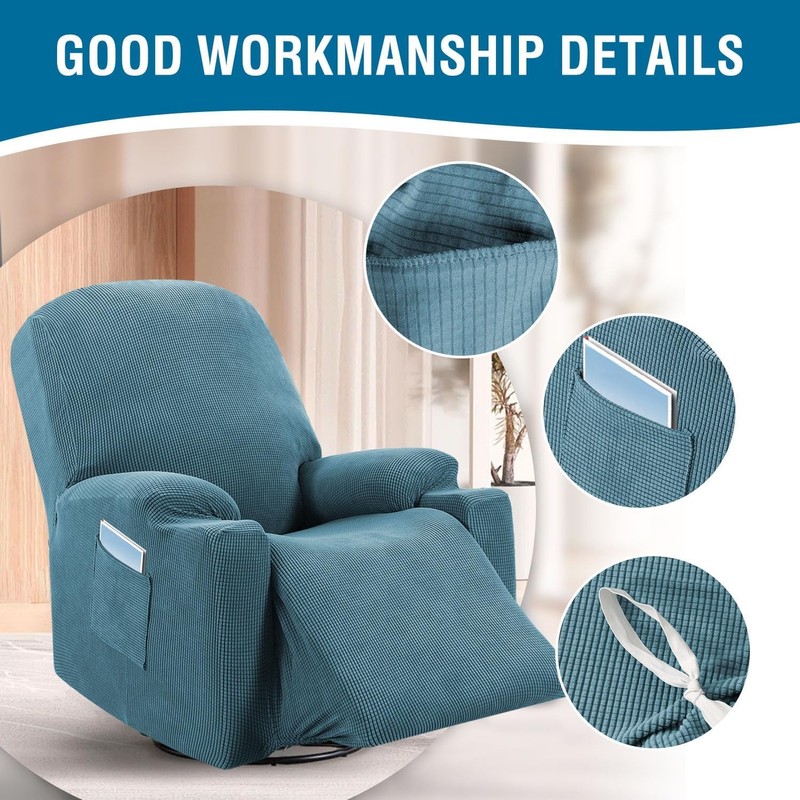 High Stretch Recliner Slipcover with Side Pocket Electric Power Lift Storm Blue gallery