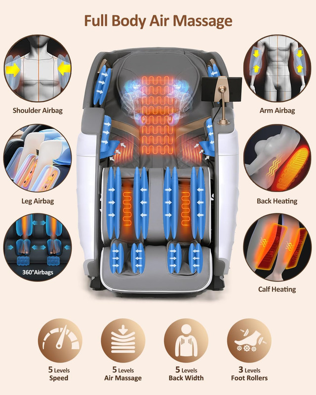 Massage Chair Full Body, 20 Modes Zero Gravity Sl-Track Shiatsu Massage Chair Bu gallery