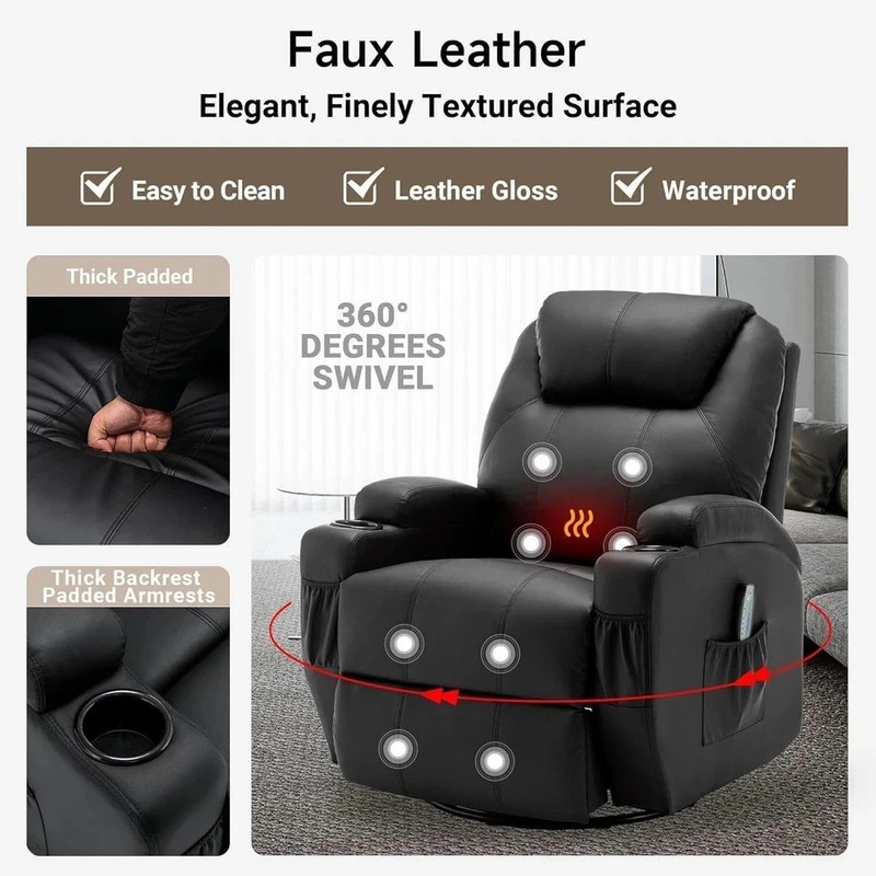 Recliner Chair, Rocking Chair with Massage and Heat, 360° Swivel Recliner Chairs gallery