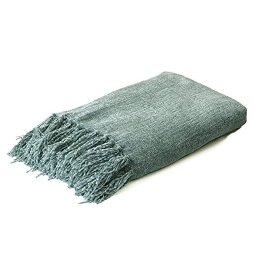 Chenille Throw Blanket for Couch Bed，Soft Cozy Throw Blanket with Sage Green
