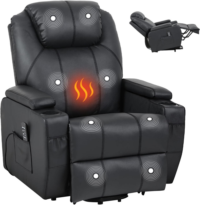 Compact Power Lift Recliner with Massage, Heat & Storage - PU Leather gallery
