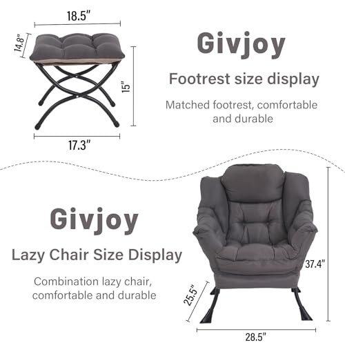 Lazy Chair with Ottoman, Large Dark Accent Lounge Chair with a Side Grey gallery