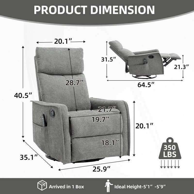 Heat Massage Manual Recliner Chair with Rocker and Swivel in Fabric for Room gallery