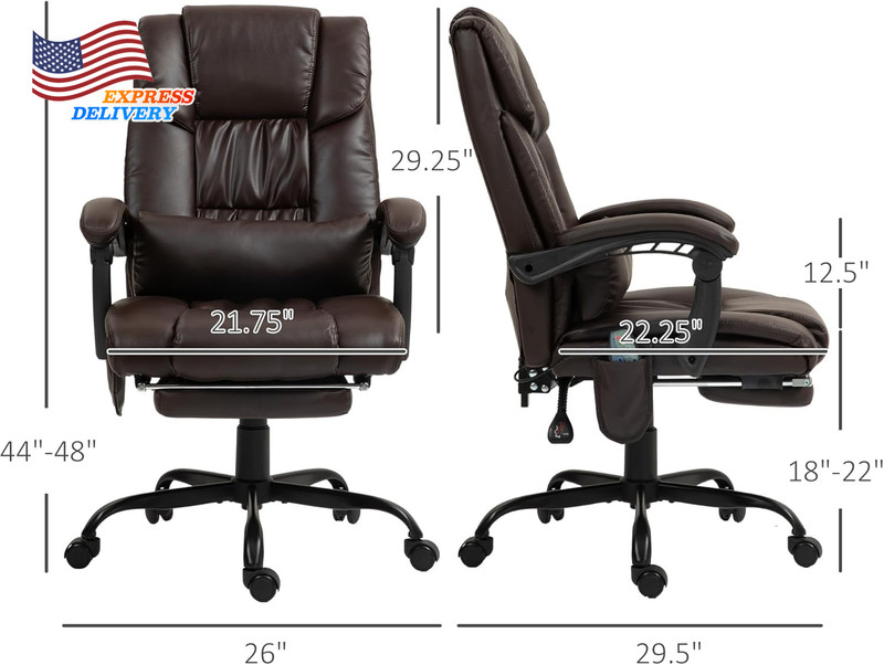 High Back Massage Office Chair with 6 Vibration Point PU Leather Reclining Chair gallery