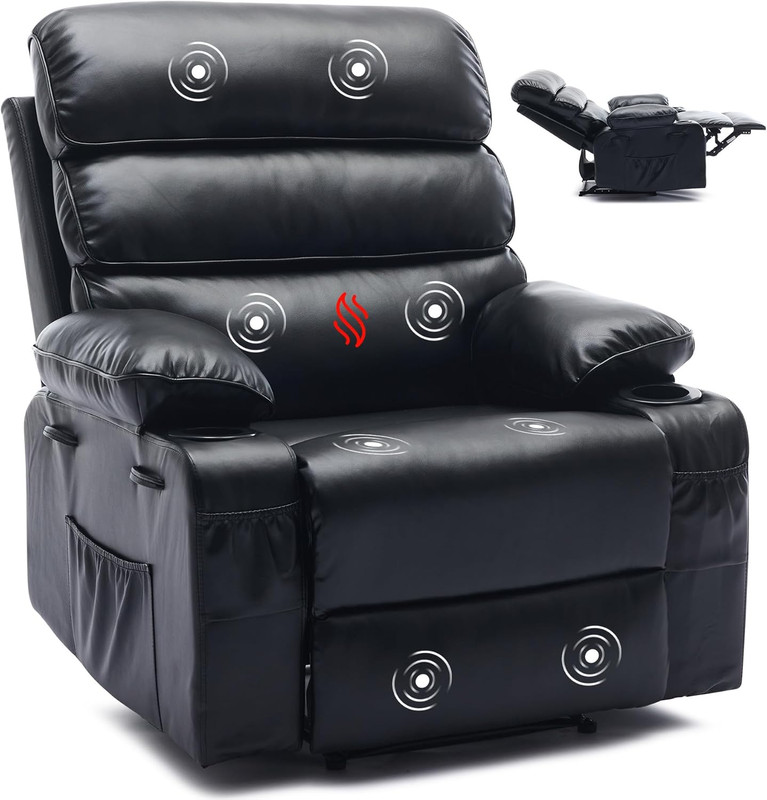 Extra Wide PU Leather Recliner with Massage & Heat for Ultimate Comfort gallery