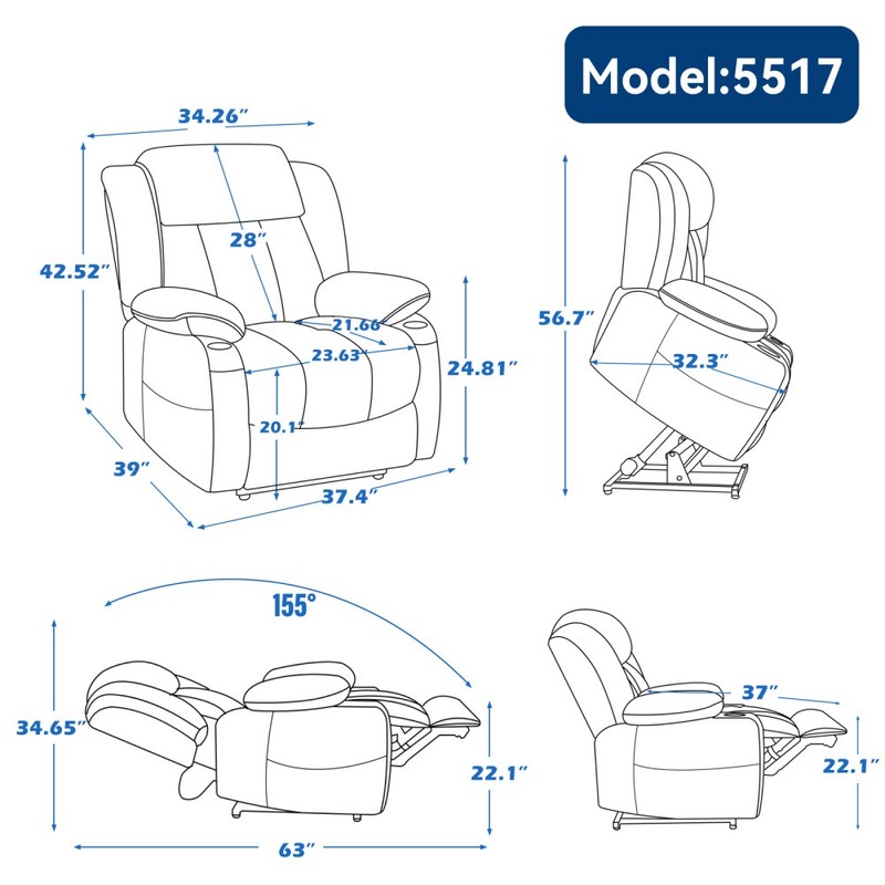 Power Lift Recliner Chair with 8-Point Massage,Lumbar Heat,USB Ports&Cup Holders gallery
