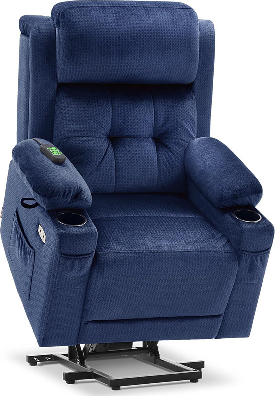 Navy Blue Power Lift Recliner with Massage, Heat & USB for Elderly Comfort