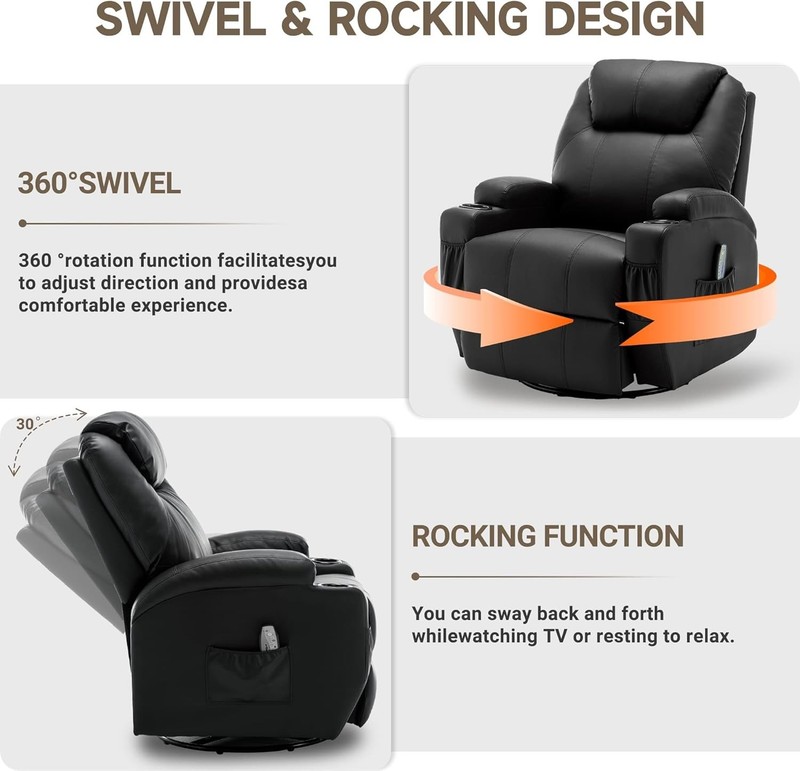 Recliner Chair, Rocking Chair with Massage and Heat, 360° Swivel Recliner Chairs gallery