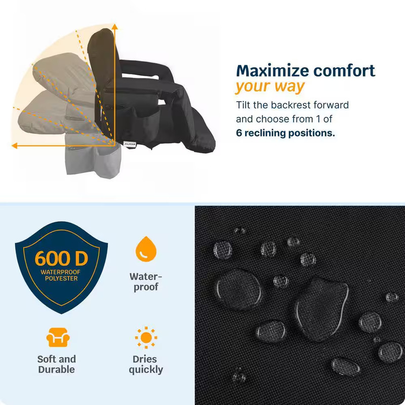 Premium Heated Massage Reclining Stadium Seat 21 In. Wide Bleacher Chair W/ Back gallery