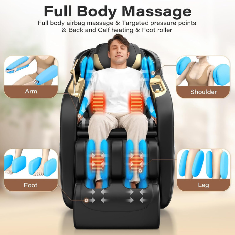 Full Body Shiatsu Massage Chair, Zero Gravity, 12 Auto Modes, Heating, Black gallery