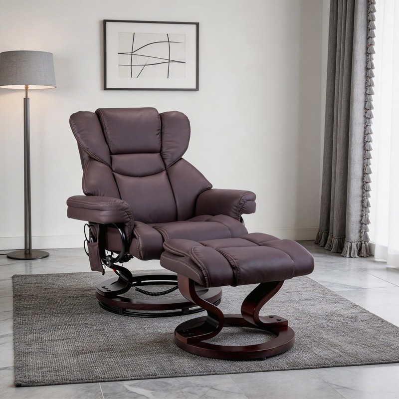 8-Point Massage Swivel Recliner with Ottoman,Heated PU Leather Lounge Chair gallery